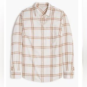 J. Crew long-sleeve plaid flannel button down shirt.